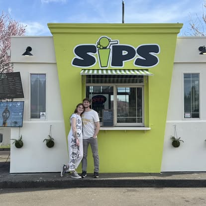 The lime-green Sips drive-thru stand in Sutherlin